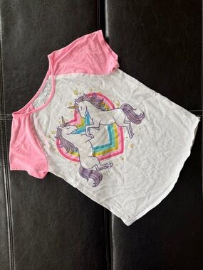 Jumping Beans - White & Pink Unicorn Heart Raglan Tee